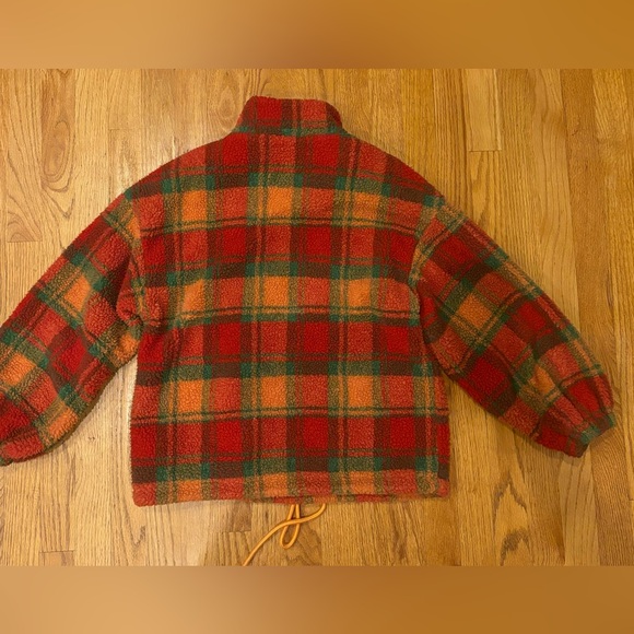 Urban outfitters J.O.A Plaid Polar Fleece 1/2 zip Jacket Oranges Shepra size XS - Picture 10 of 15